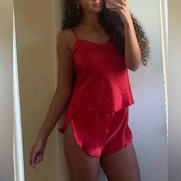 Vintage 90s Hidden Fantasies Dreamin' Of You Red Satin Two-Piece Sleepwear Set - Picture 9 of 13